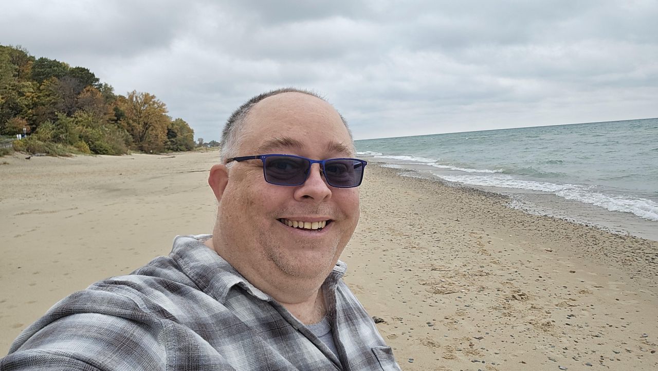 James Hills on the beach in St. Joseph, Michigan